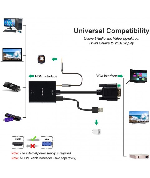 HDMI to VGA Adapter (Female to Male) 